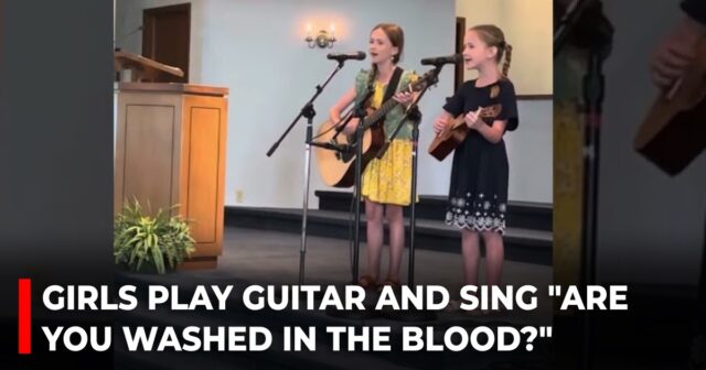 Girls play guitar and sing Are you washed in the blood?