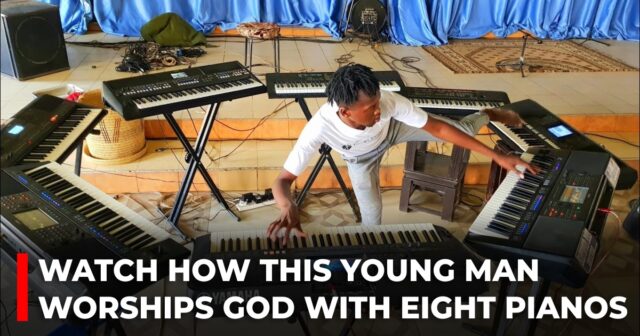 Watch how this young man worships God with eight pianos