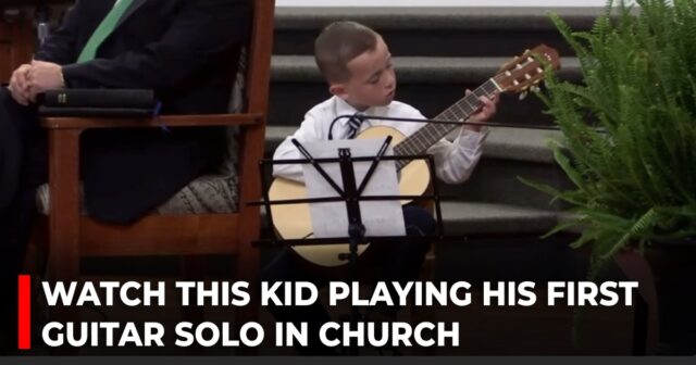 Watch this kid playing his first guitar solo in church