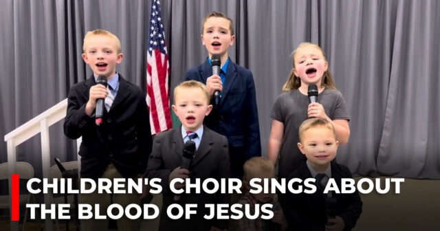 Children's choir sings about the blood of Jesus