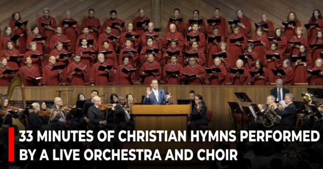 33 minutes of Christian hymns performed by a live orchestra and choir